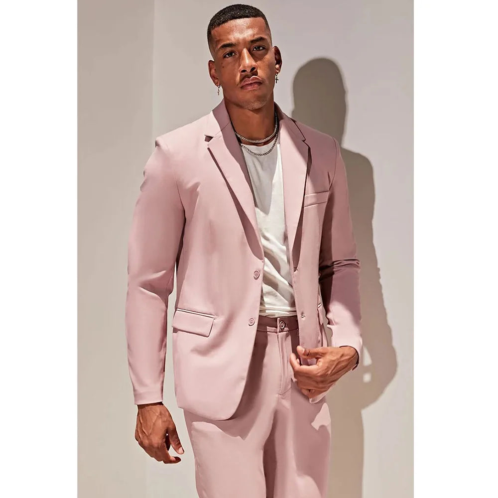 Dusty Pink Casual Men Suits Single Breasted Notch Lapel Flat 2 Piece