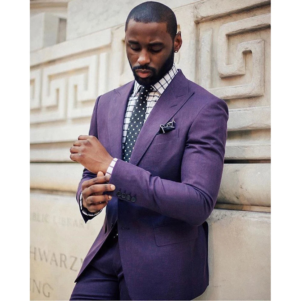 Purple Peak Lapel Business Casual Slim Fit 2 Pcs Suit