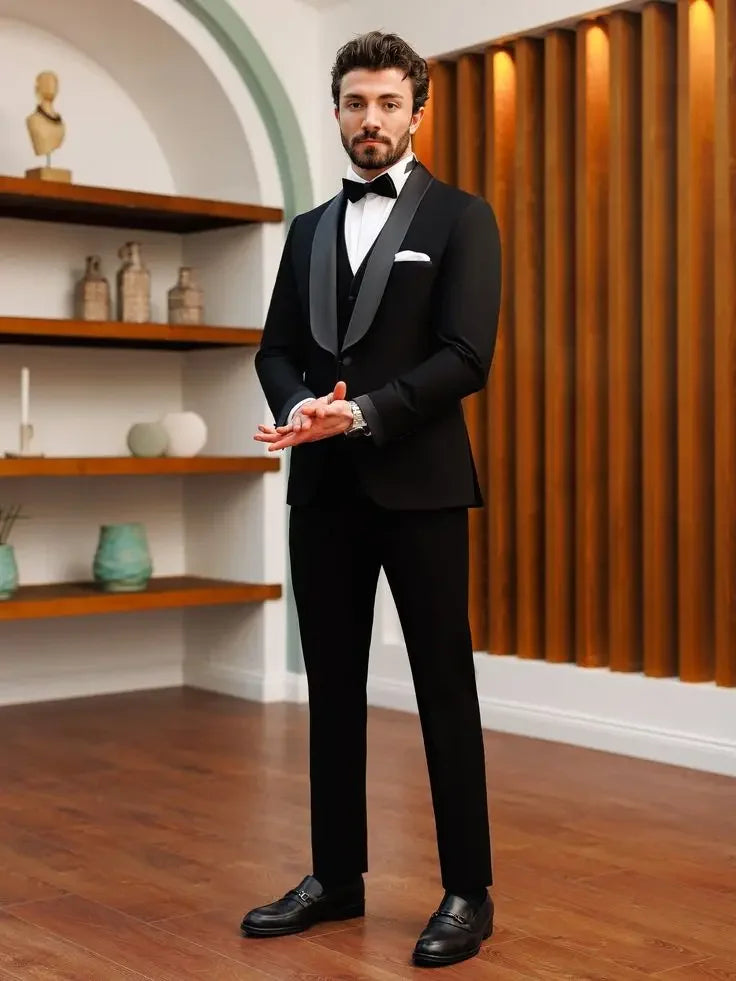 Handsome Black Slim-Fitting 3Pcs Tuxedo Suit