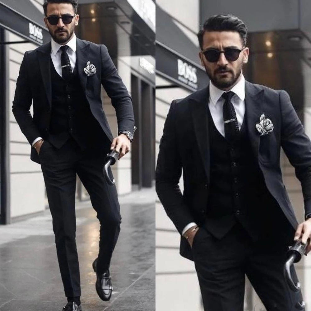 Black Gentleman 3Pcs Business Suit -  Slim Fit