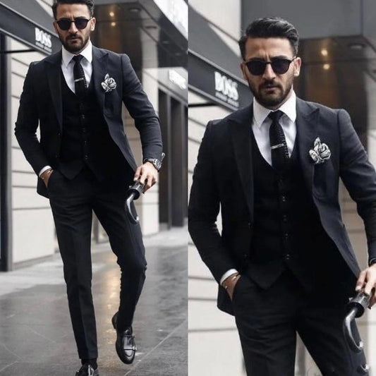 Black Gentleman 3Pcs Business Suit -  Slim Fit