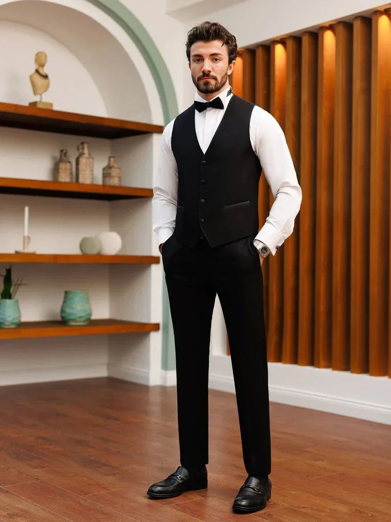 Handsome Black Slim-Fitting 3Pcs Tuxedo Suit